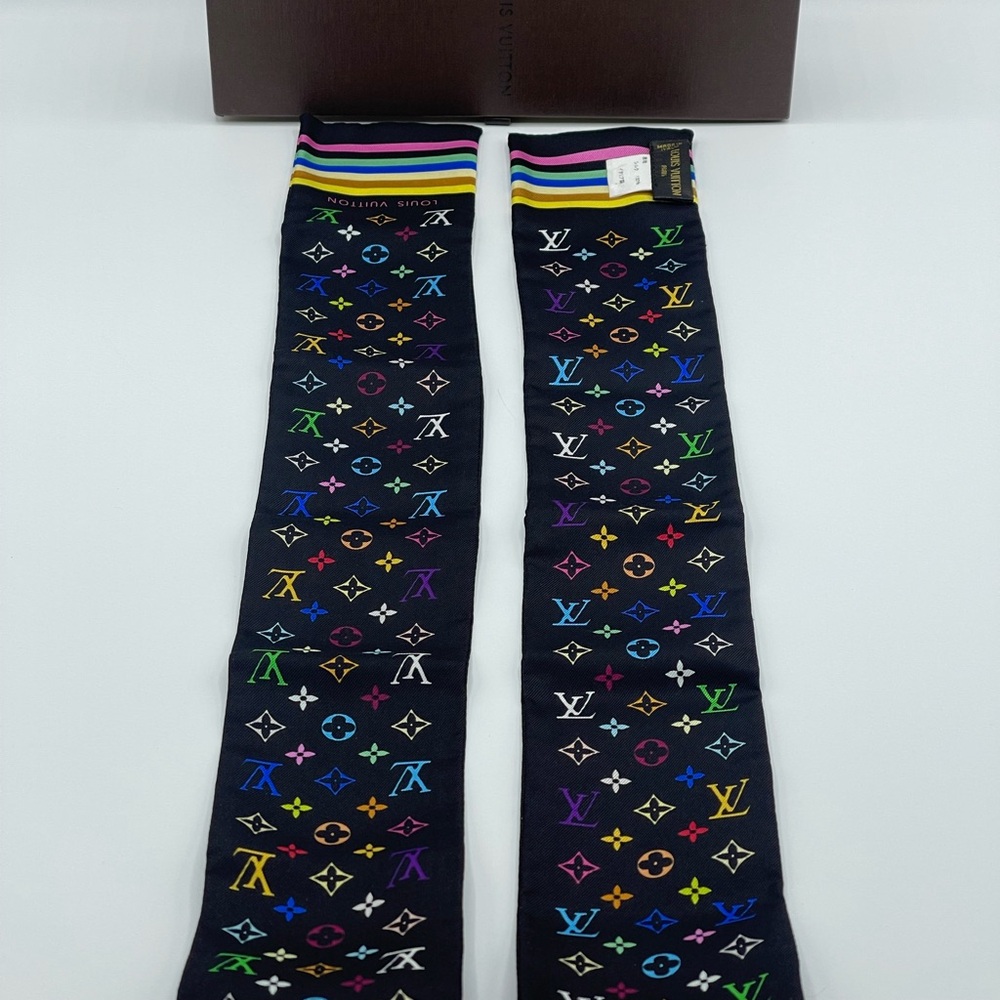 Louis Vuitton x Takashi Murakami Multicolor Noir Bandeau Neckerchief Scarf Wrap - Picture 7 of 15